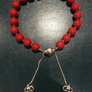 Gucci Red Beaded Bracelet with Hanging GG Charms